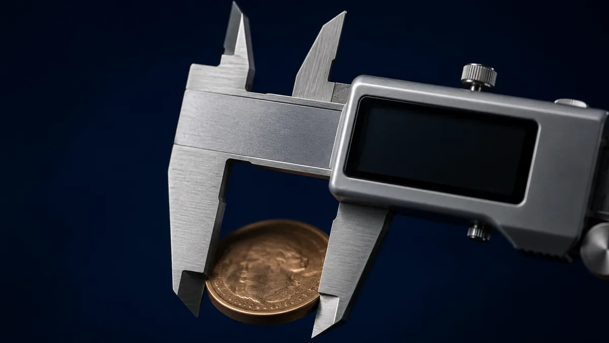 Digital caliper measuring a coin