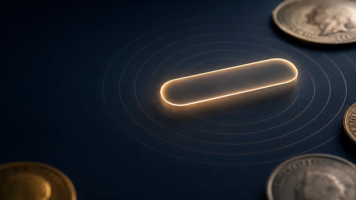 Abstract glowing search field surrounded by coins