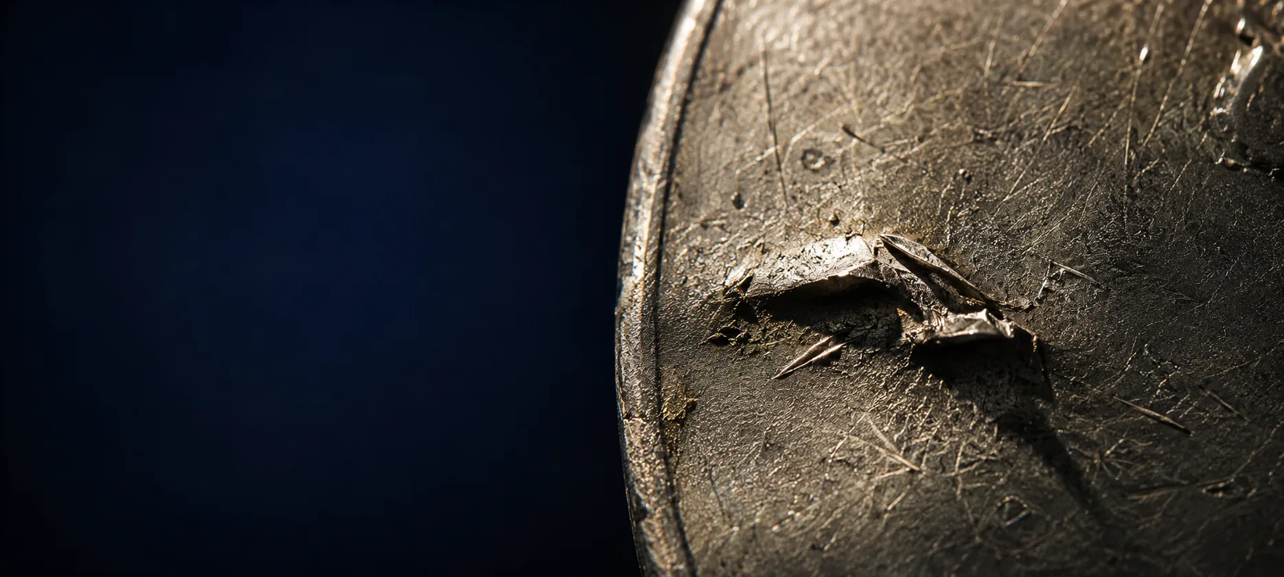 Extreme macro of a disturbed metal surface under raking light