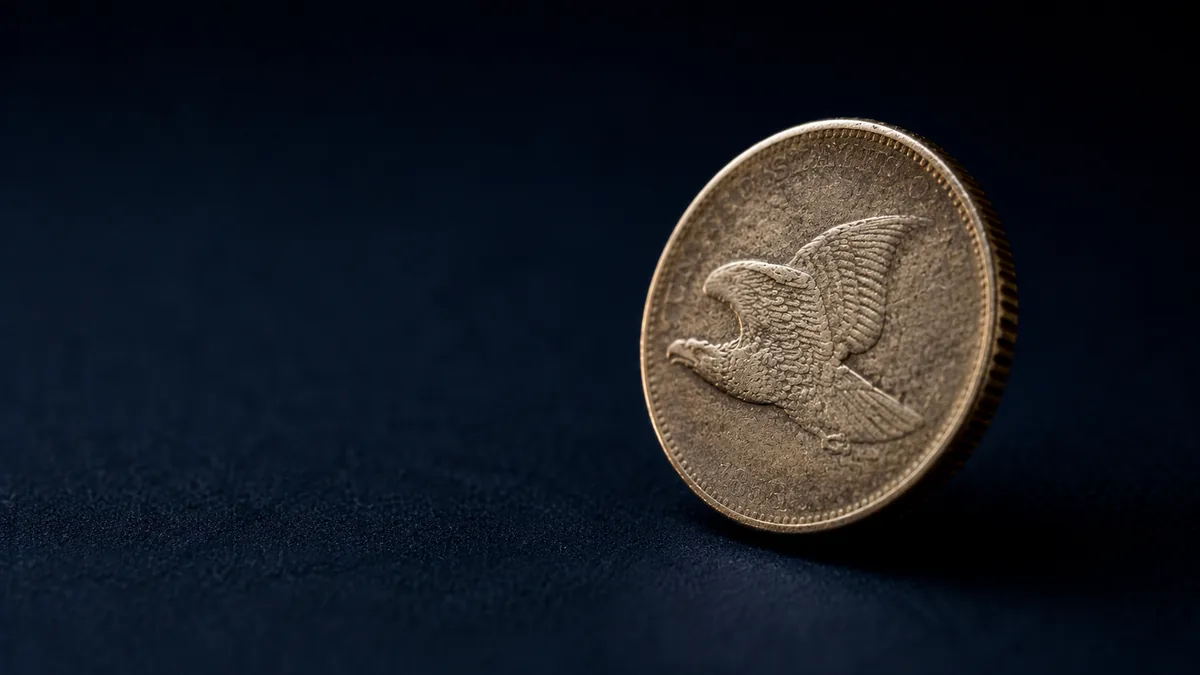 Small copper-nickel cent standing on edge