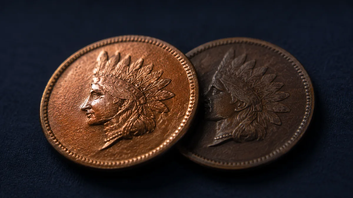 Two bronze cents showing red and brown color contrast